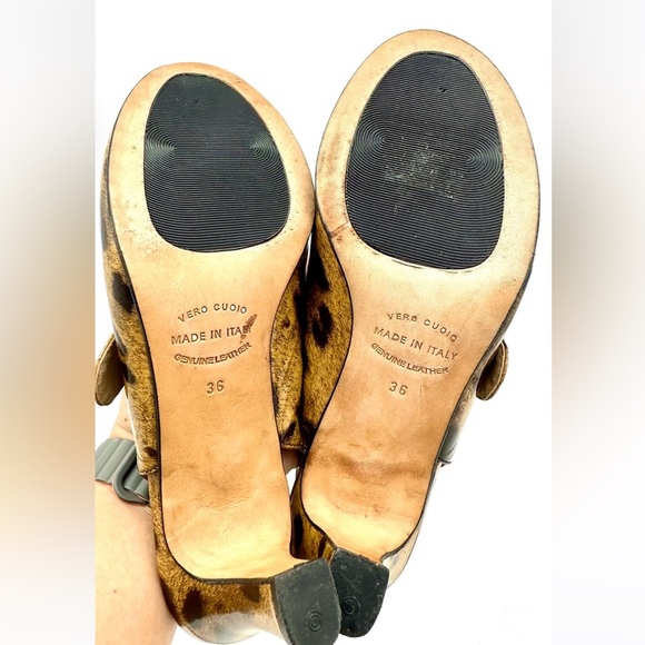 Anyi Lu Leather Animal Print Tulip Buckle Mary Jane Heel Sandals Made in Italy - Picture 8 of 9
